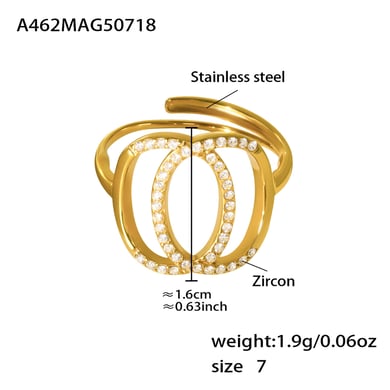 1 pezzo classico anello Infinity in acciaio inossidabile color oro con zirconi h5 Immagine2