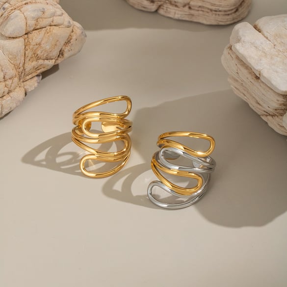 1 Pair Simple Rock Irregular Shape Stainless Steel  Gold Color  Statement Rings