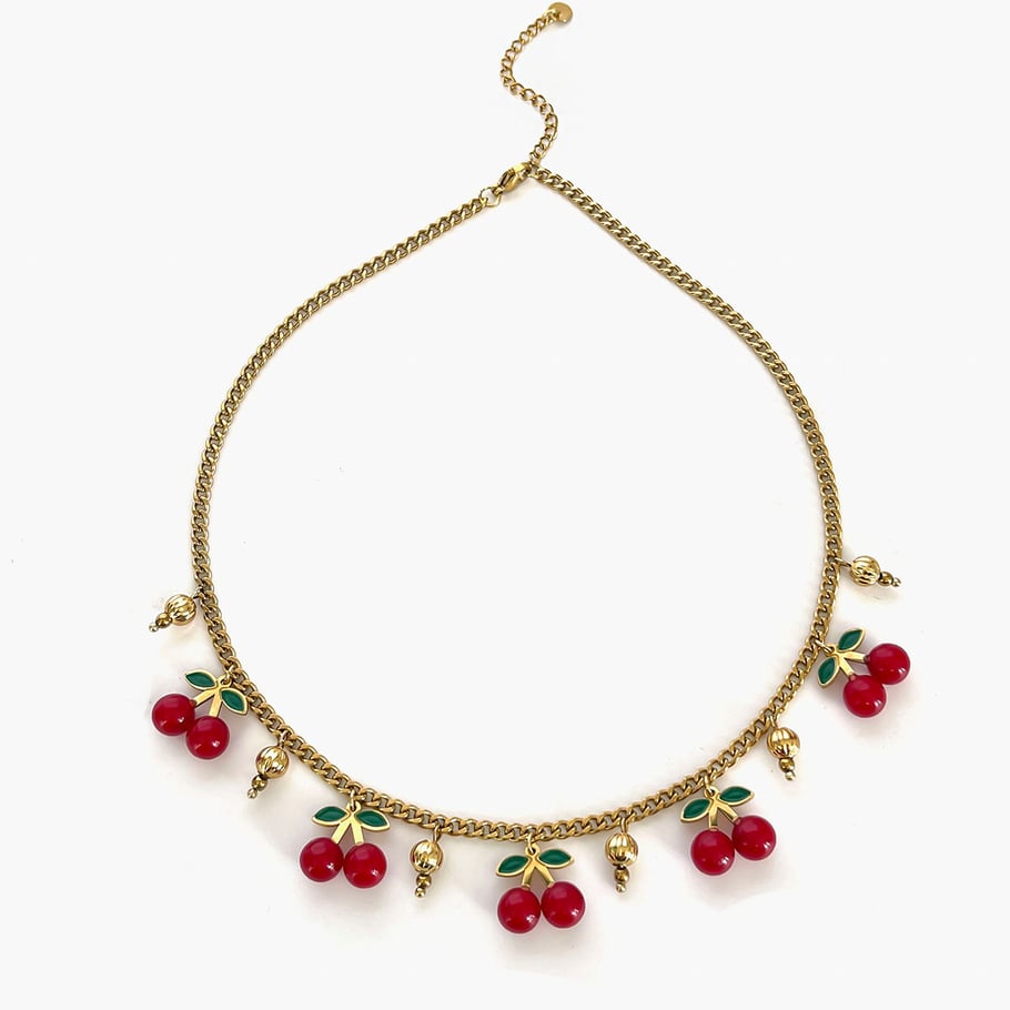Collana con ciondolo a forma di ciliegia in acrilico, 1 pezzo 