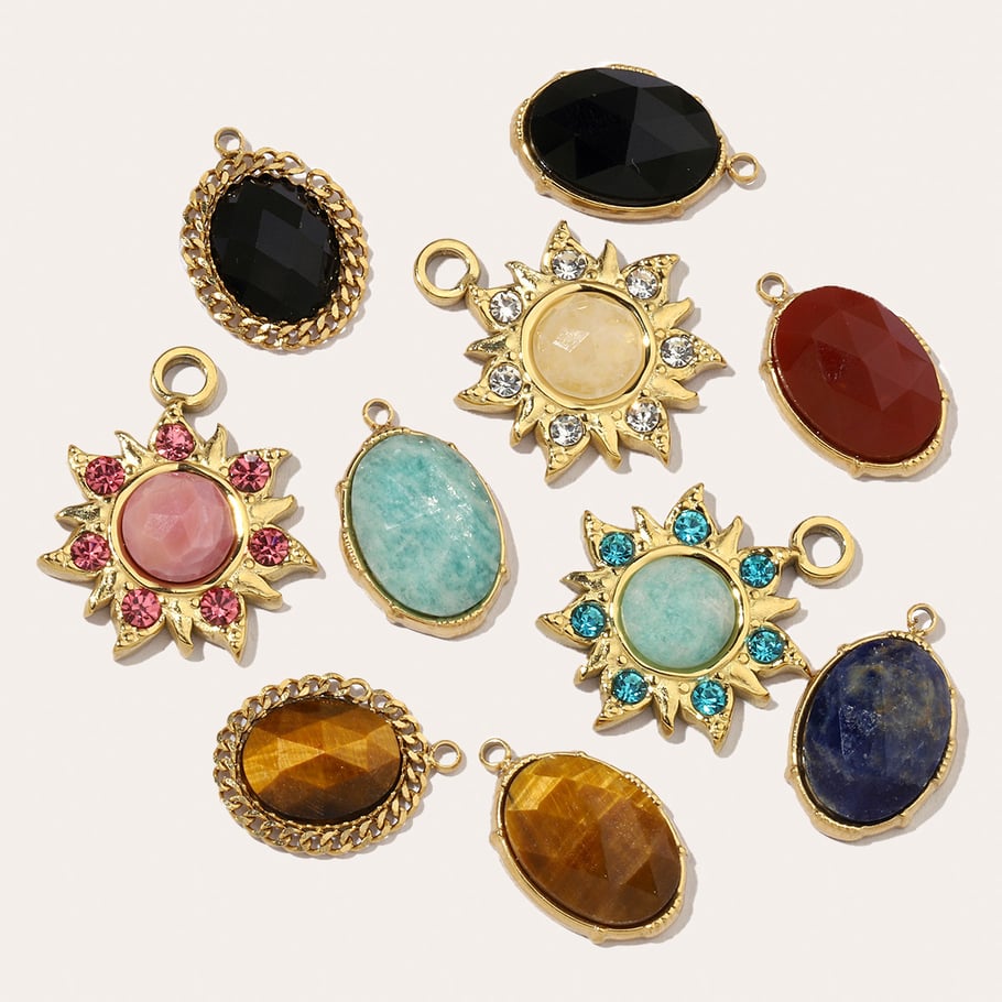 1 colgante clásico ovalado de piedras naturales para mujer Imagen5