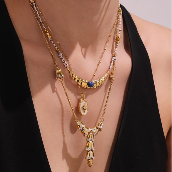 1 Piece Chic Stainless Steel Gold Color Natural Stone Women's Pendant Necklaces 2