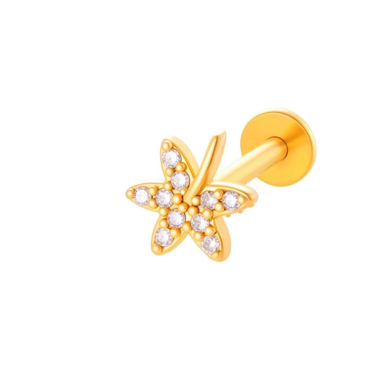1 Piece Butterfly Copper Gold Color Zircon Piercing Earring 