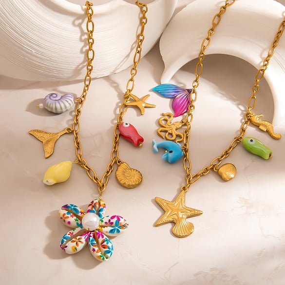 1 Piece Oceanic Stainless Steel Gold Color Pendant Necklace 2