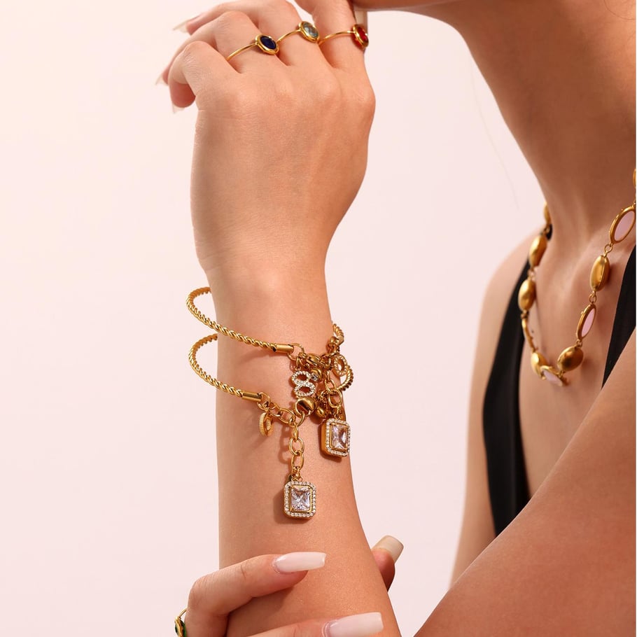 1 Piece Exquisite Rectangle Stainless Steel Gold Color Women's Charm Bracelets Picture8