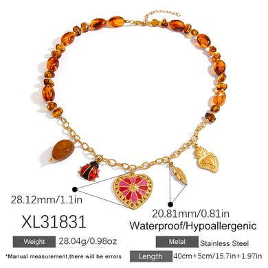 1 Piece Elegant Irregular Shape Heart Stainless Steel  Women's Beaded Necklaces h5 Picture2