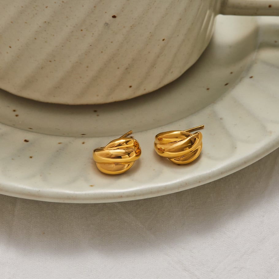 1 Pair Simple Twist Stainless Steel Gold Color Women's Hoop Earrings h5Picture4