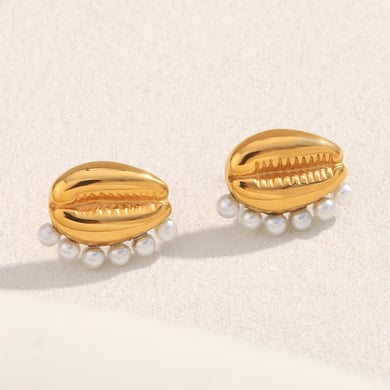 1 Pair Shell Shape Stainless Steel Gold Color Stud Earrings h5 Picture3
