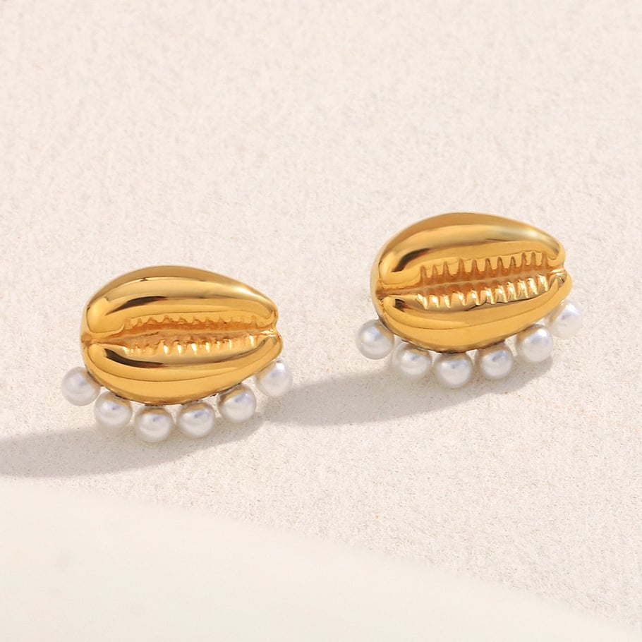 1 Pair Shell Shape Stainless Steel Gold Color Stud Earrings Picture3