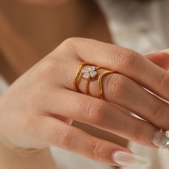 1 Stück Statement-Ringe aus Edelstahl mit Zirkonia und täglicher Blume