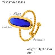 TXA277-Golden Blue Glass Stone Ring/No.7 Picture4