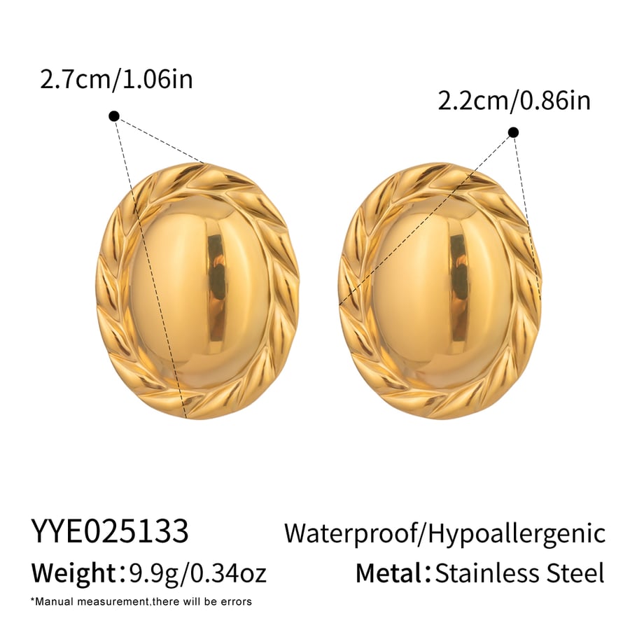 1 Pair Simple  Daily Circle Stainless Steel Gold Color  Women's Stud Earrings 