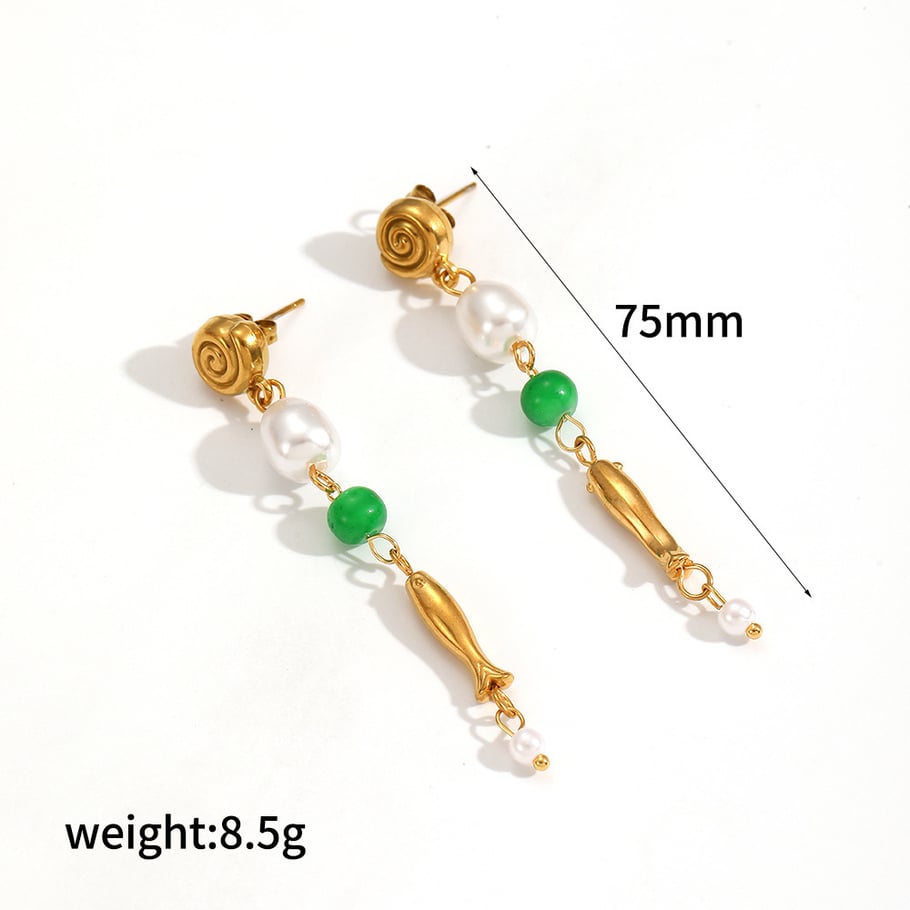 1 Pair Ins Style Fish Stainless Steel  Gold Color Dangle Earrings 
