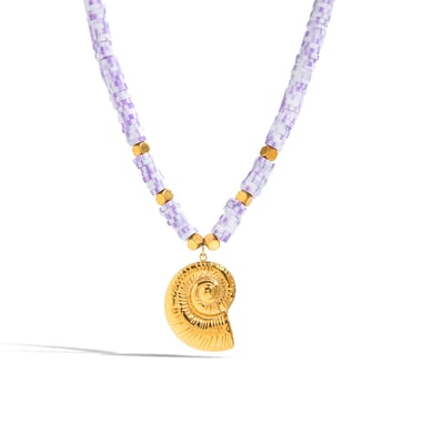 Collier avec pendentif en acier inoxydable couleur or pour femme, 1 pièce, coquillage vif h5 