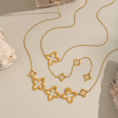 1 Stück einfache ausgehöhlte Edelstahl-Kettenhalsketten in Goldfarbe für Damen h5 Bild5