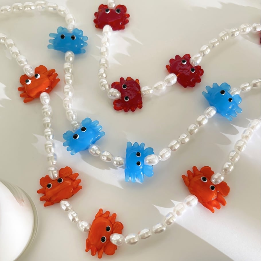 1 Piece Glaze Crab Pearl Beaded Necklace Picture5