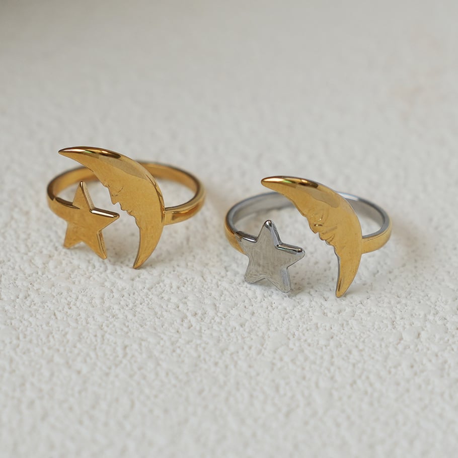 1 Piece Simple Casual Moon Stainless Steel  Gold Color  Statement Rings Picture6