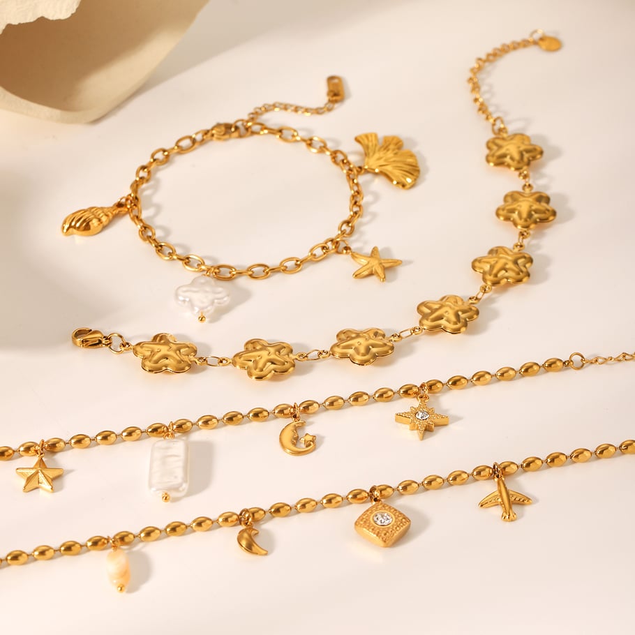 1 Paar einfache Blumen-Charm-Armbänder aus Edelstahl für Damen Bild7