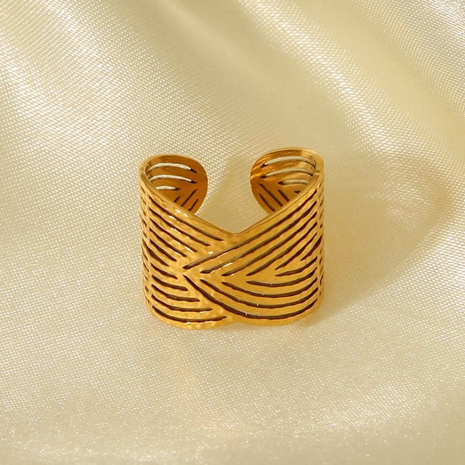 1 Piece Simple Series Daily Plant Stainless Steel  Gold Color Statement Rings Picture4