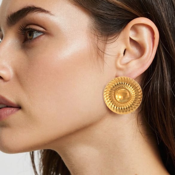 1 Pair Simple Circle Stainless Steel Gold Color Women's Stud Earrings
