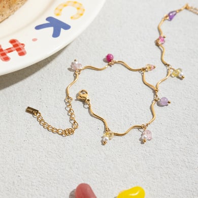Bracelet à breloques pour femme, série romantique, perles douces, en acier inoxydable, couleur or h5 Image6