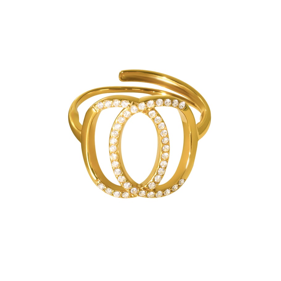 1 pezzo classico anello Infinity in acciaio inossidabile color oro con zirconi 