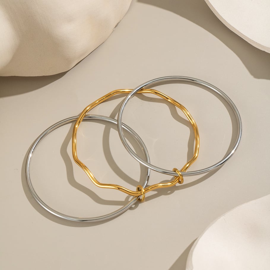 1 Piece Simple Series Daily Mixed Gold Color And Silver Colors  Women's Bangles Picture3