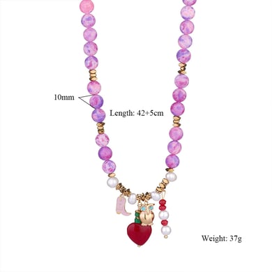 1 Piece Bright-coloured Heart Natural Stones Gold Color Women's Beaded Necklaces h5 Picture2