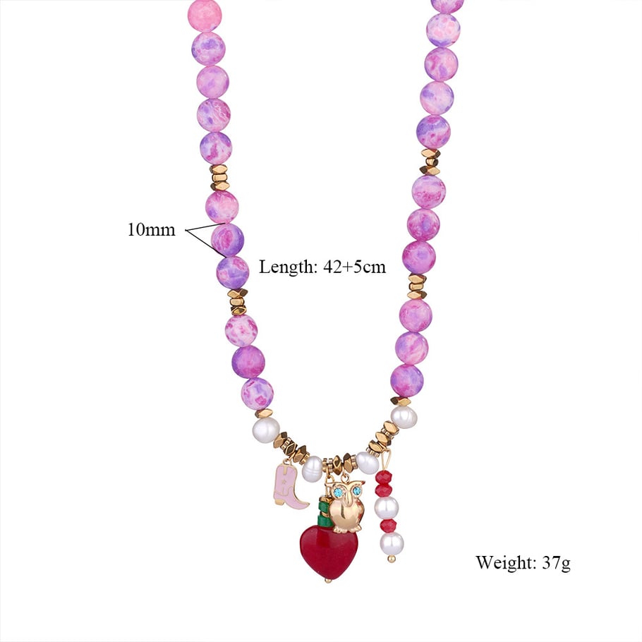 1 Piece Bright-coloured Heart Natural Stones Gold Color Women's Beaded Necklaces Picture2