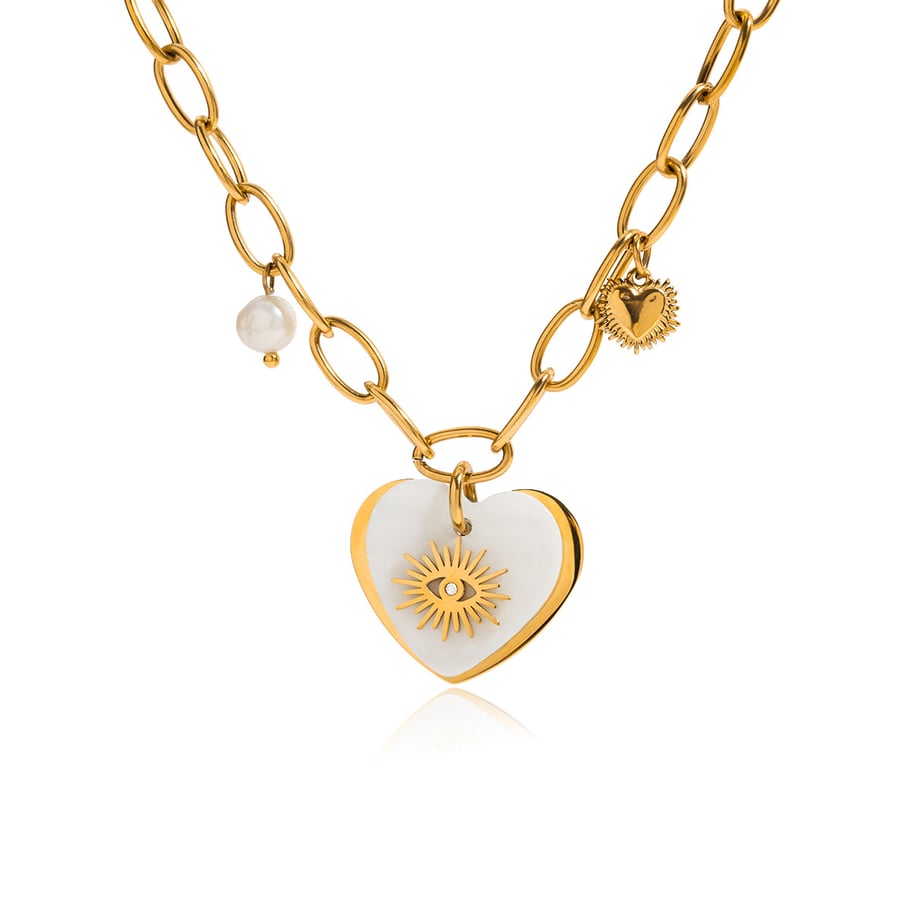 Collier avec pendentif en forme de cœur en acier inoxydable doré pour femme, 1 pièce Image6