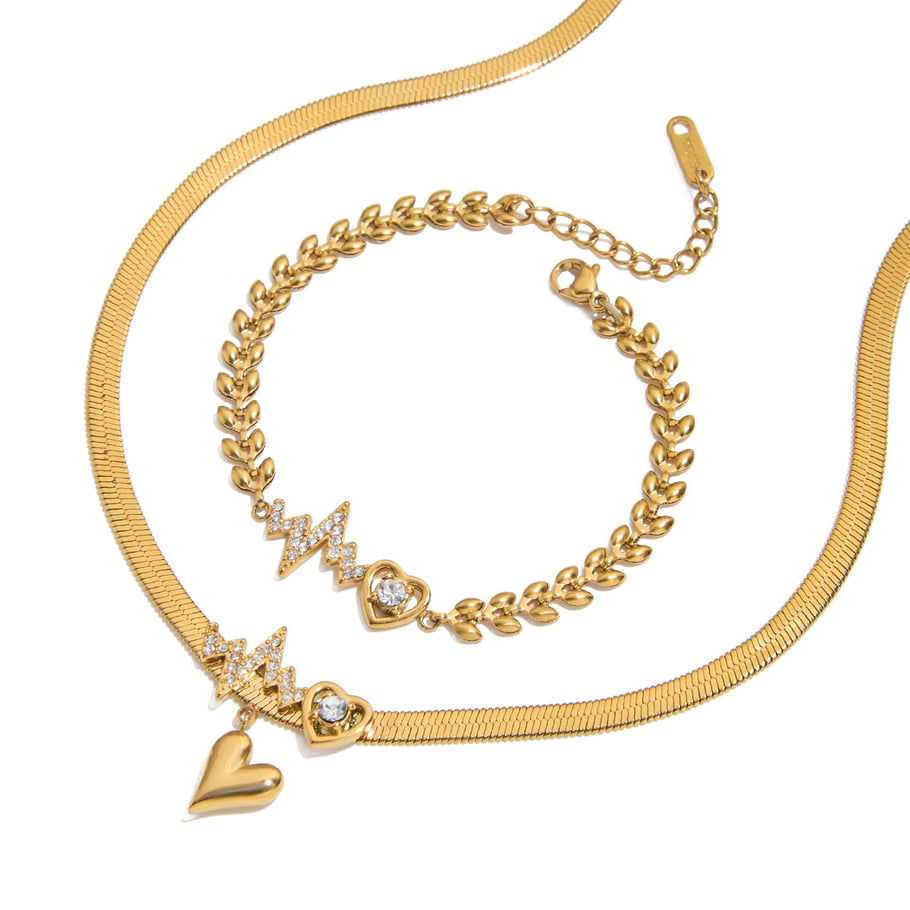 Conjunto de joyería para mujer de acero inoxidable color dorado con forma de corazón de 1 pieza Imagen9