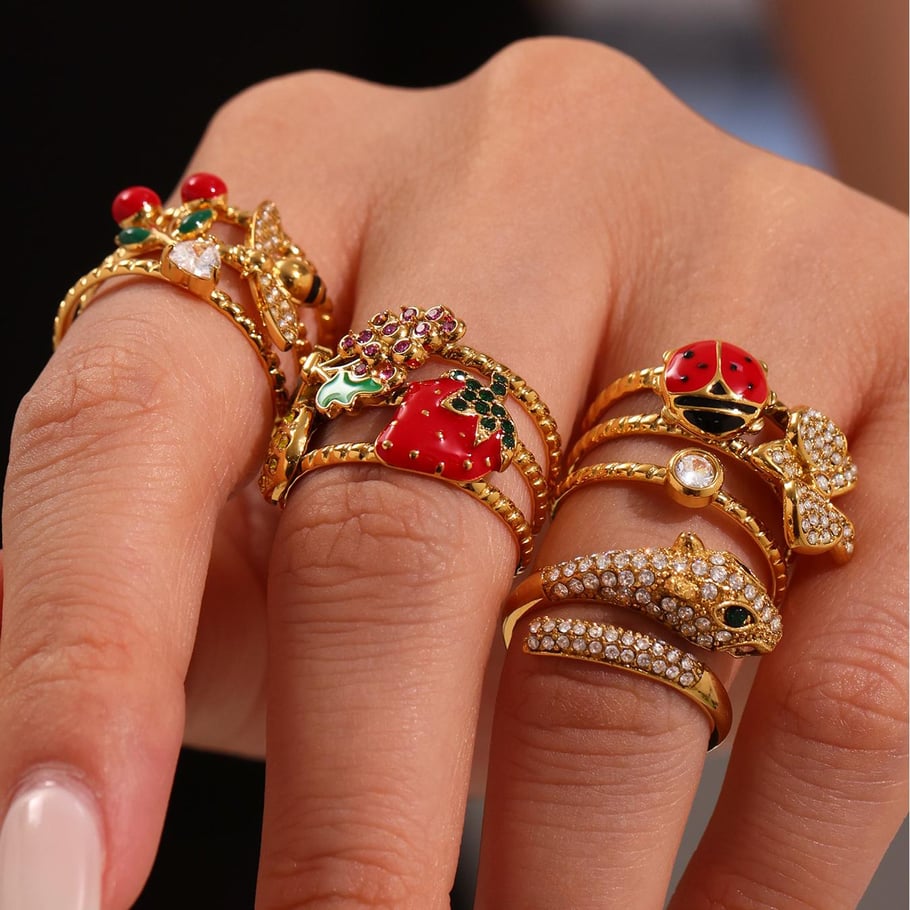 1 Piece Sweet Cherry Stainless Steel Gold Color Statement Rings Picture8