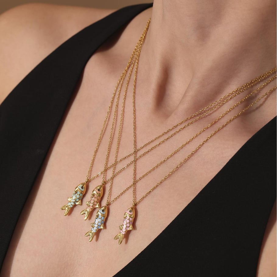1 Piece Colorful Fish Stainless Steel Gold Color Women's Necklaces Sets Picture7