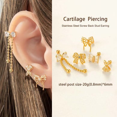 1 stuk strikknoop koper goudkleurige zirkoon piercing oorbel h5 Afbeelding4