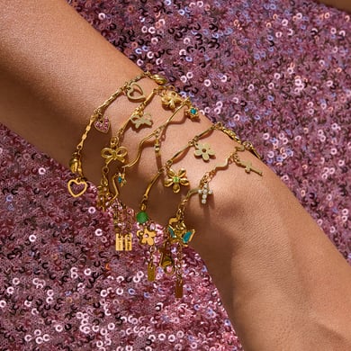 Pulseras con dijes de flores exquisitas de acero inoxidable color dorado para mujer, 1 pieza h5 Imagen4