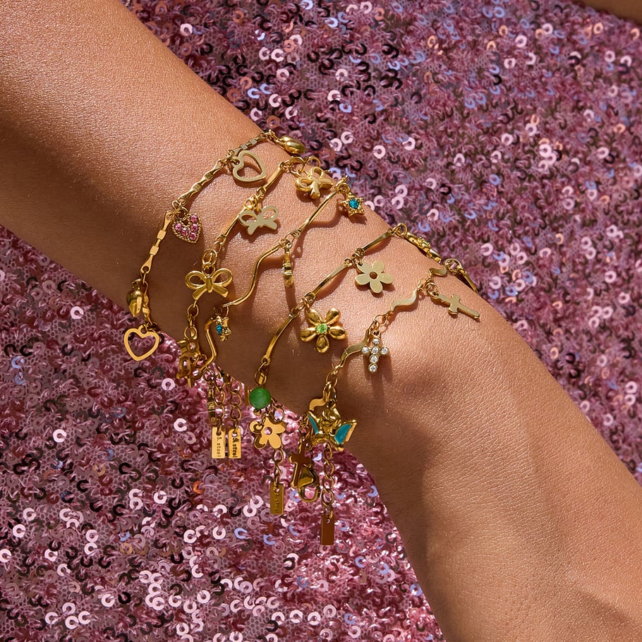 Pulseras con dijes de flores exquisitas de acero inoxidable color dorado para mujer, 1 pieza Imagen4