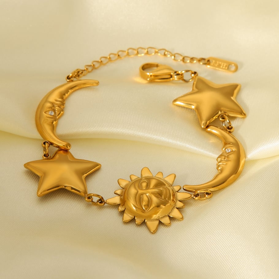 1 Piece Classic Moon & Star Stainless Steel Gold Color Women's Chain Bracelets Picture8