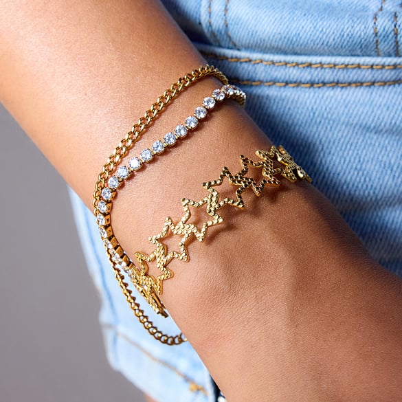 Bracelet classique en acier inoxydable couleur or pour femme, 1 pièce, motif étoile 2