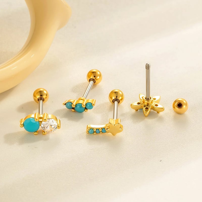 1 Piece Heart Copper Gold Color Zircon Piercing Earring h5Picture3