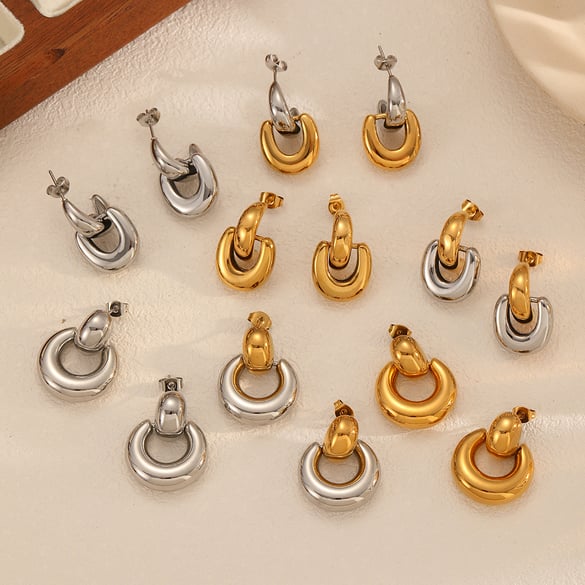 1 par de pendientes colgantes de acero inoxidable estilo Ins 2