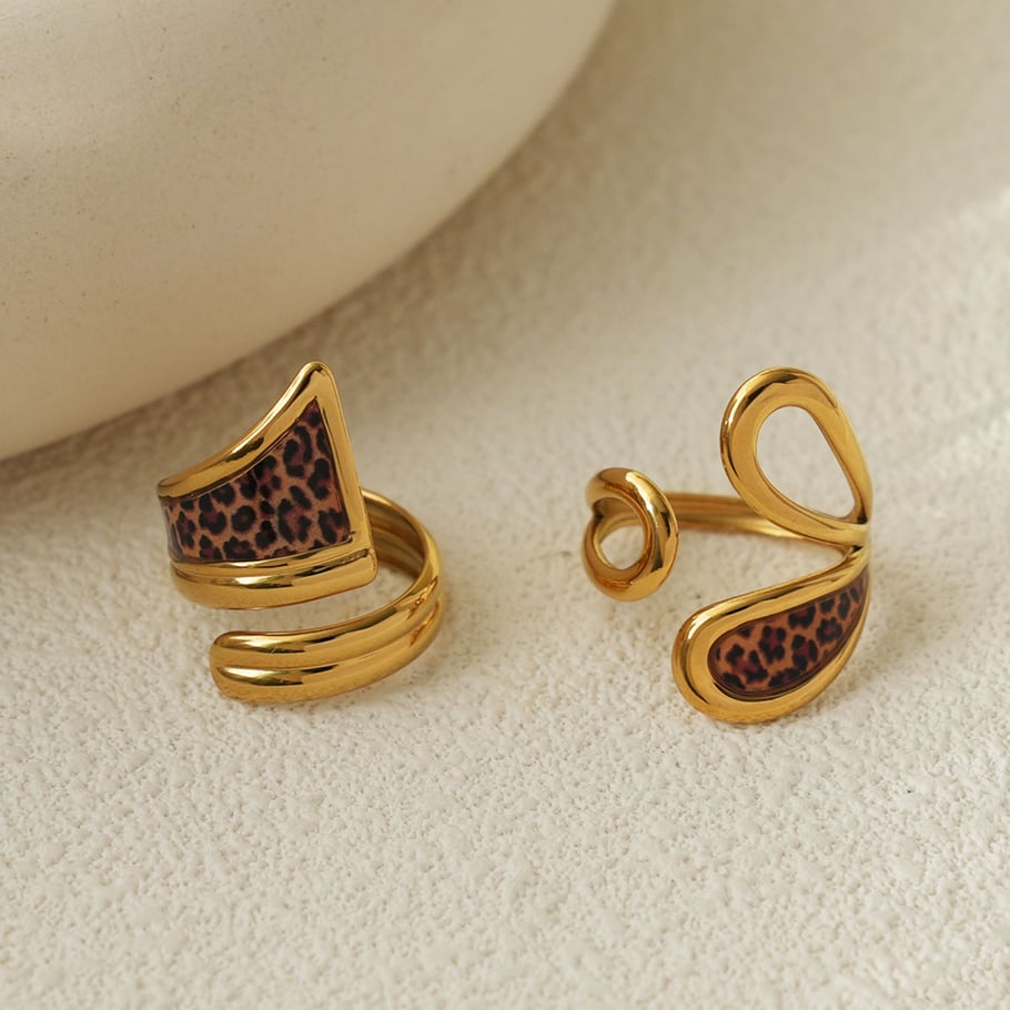1 pezzo semplice casual leopardato anelli in acciaio inossidabile Immagine5