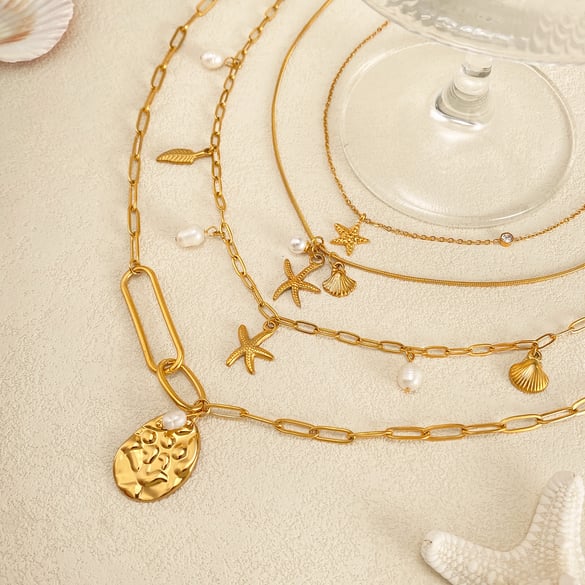 1 stuk zeester roestvrij staal goudkleurige hanger ketting