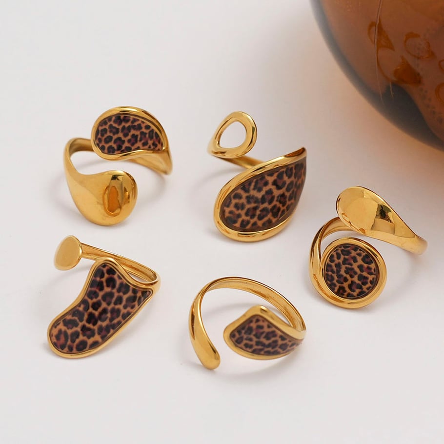 1 pezzo semplice casual leopardato anelli in acciaio inossidabile Immagine6
