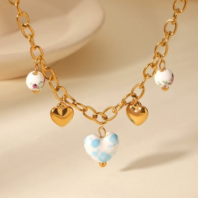 1 par de collares colgantes de acero inoxidable con forma de corazón para mujer, serie sencilla y diaria h5 Imagen4
