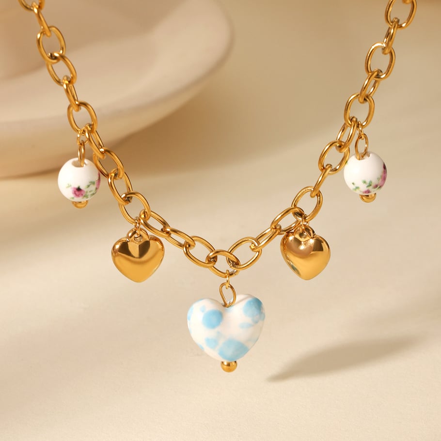 1 par de collares colgantes de acero inoxidable con forma de corazón para mujer, serie sencilla y diaria Imagen4