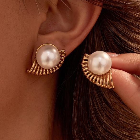 1 paire de boucles d&#39;oreilles élégantes en acier inoxydable couleur or avec perles artificielles 2