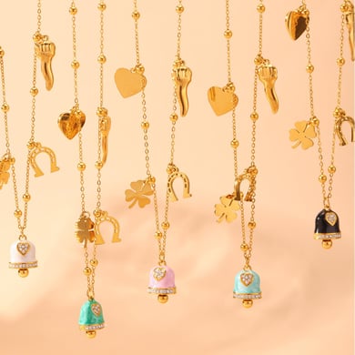 1 Piece Gorgeous Bell Stainless Steel Gold Color Women's Necklaces Sets h5 Picture5