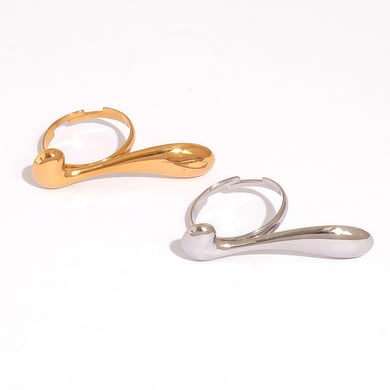 Anillos llamativos de acero inoxidable en color dorado con forma irregular simple de 1 pieza h5 Imagen8