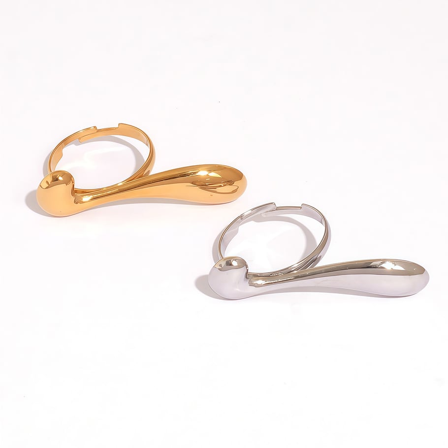 Anillos llamativos de acero inoxidable en color dorado con forma irregular simple de 1 pieza Imagen8