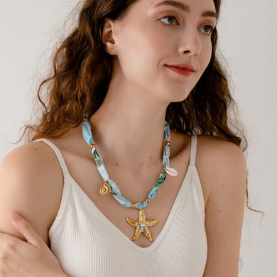 1 Pair Romantic Handmade Silk Scarf - Inspired Stainless Steel Pendant Women's Necklace h5 Picture2