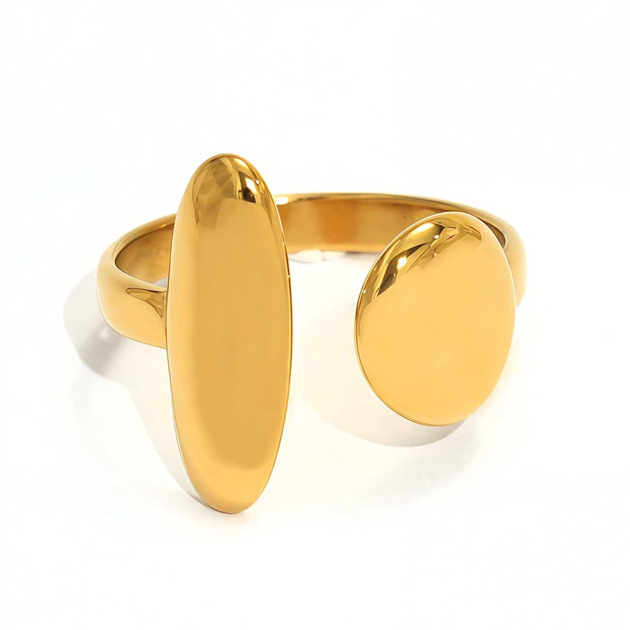 Anillos llamativos de acero inoxidable dorados con forma irregular para uso diario, 1 pieza 